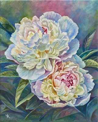 Purity. White Peonies. 2022. Oil on Canvas, 26x32