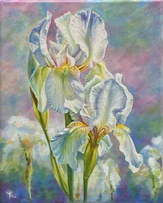 Purity. White Iris Flowers, 2022, Oil on Canvas, 26x32 cm