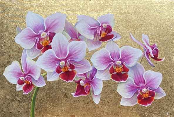 Pink Orchids on a Gilded Background
