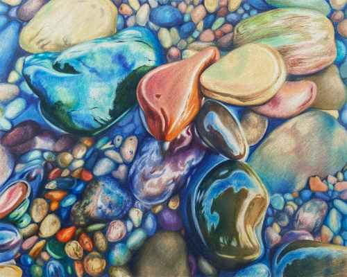 Colourful Pebbles, 2024, Colour Pencils on Paper, 30x25 cm, Framed - £400