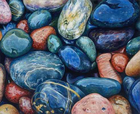 Colourful Pebbles, 2024, Oil on Canvas, 37x32 cm, Framed - £400
