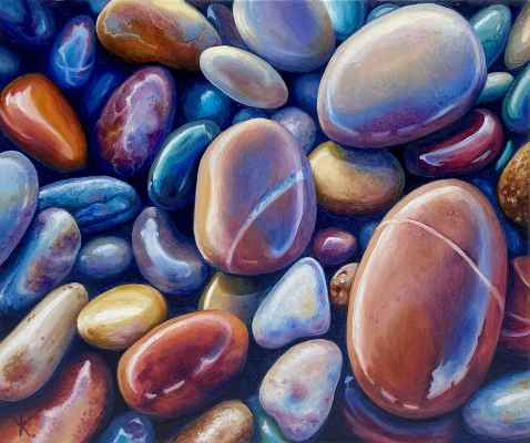 Colourful Pebbles, 2024, Oil on Canvas, 37x32 cm, Framed - £400