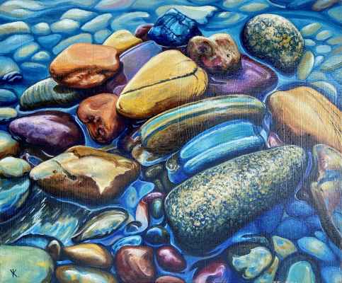 Colourful Pebbles, 2024, Oil on Canvas, 37x32 cm, Framed - £400